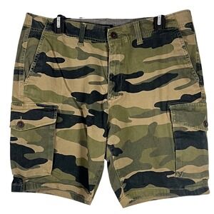 Lucky Brand Men's Green Tan Camo Paratrooper Utility‎ Cargo Shorts Pockets 34